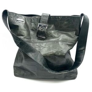 Falor Le Borse Olive Croc Embossed Italian Leather Bag